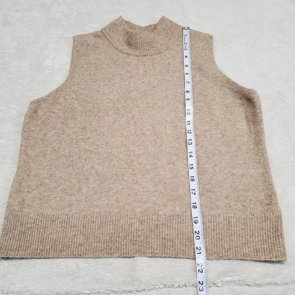Tahari Cream Brown Mockneck Sleeveless Wool Knit Sweater Women Large Classic - Picture 4 of 7